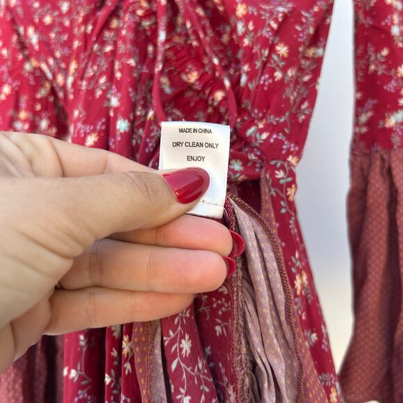 Nightcap Clothing Reversible Bohemian Boho Maxi Dress Red Ruffles Victorian 1 S - Picture 11 of 14